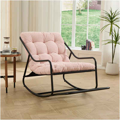 Chaise berçante d'extérieur, coussin confortable, avec coussin épais et doux, pour le salon, la chambre à coucher, la salle de lecture, structure noire avec coussin rose