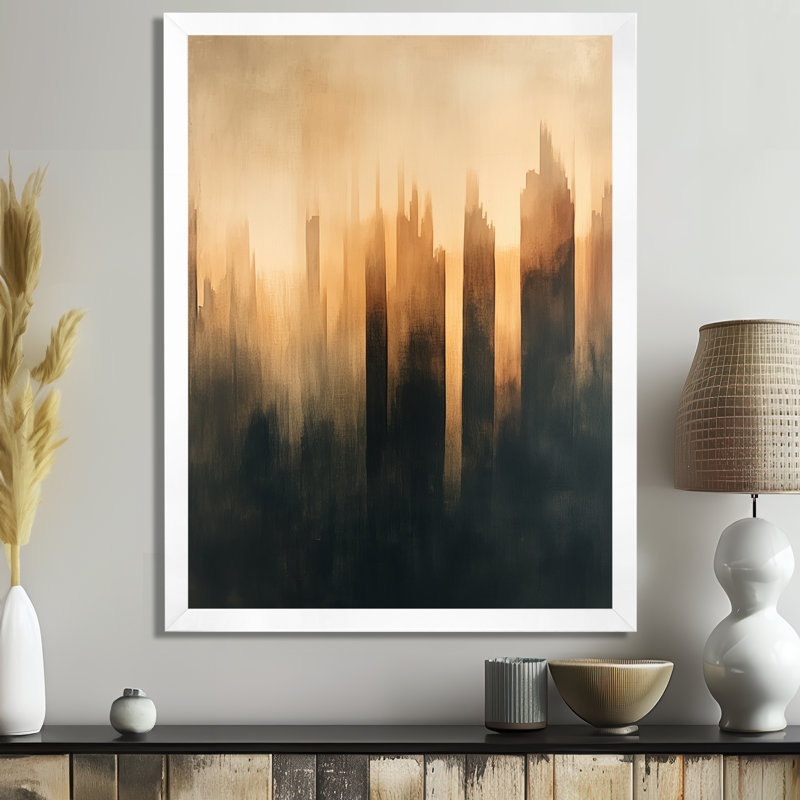 Formes modernes douces orange et noir II - Tableau abstrait transitionnel encadré, H 32 po x l 16 po, Cadre photo blanc