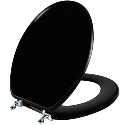 Wood Toilet Seat, Zinc Alloy Hinges (Round, Black),Round Toilet Seat, Scratch Resistant Wood Surface, Easy to Install and Clean