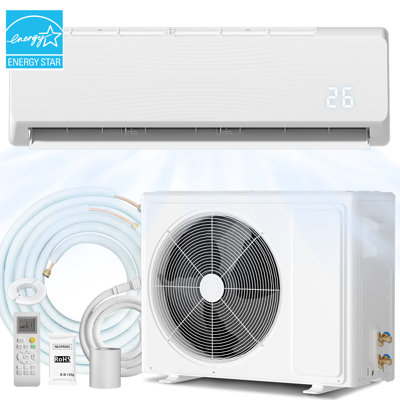 Mini système de pompe à chaleur climatiseur à deux blocs de 18 000 BTU, système d'inverseur sans conduit 19 Seer2 230 V, pouvant couvrir jusqu'à 1050 pieds carrés Pi, trousse d'installation complète, idéale pour la chambre à coucher, le salon et les bureaux