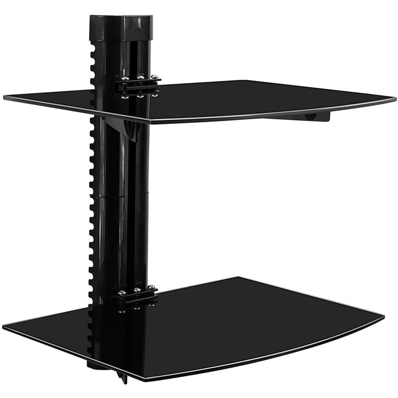 Floating Wall Shelf Bracket For Av Receiver, Gaming Console, Cable Box, Dvd Player, Projector, 2 Adjustable Tempered Glass Shelves,Capacity, Cable Management