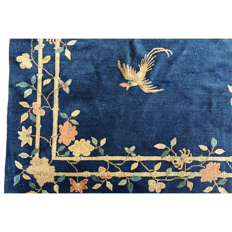 Hand Knotted Wool Oriental Area Rug in Navy