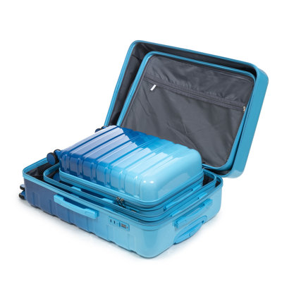 3-Piece Polycarbonate Hard Shell Luggage Set - 20", 24", 28" Spinner Suitcases in Navy & Light Blue