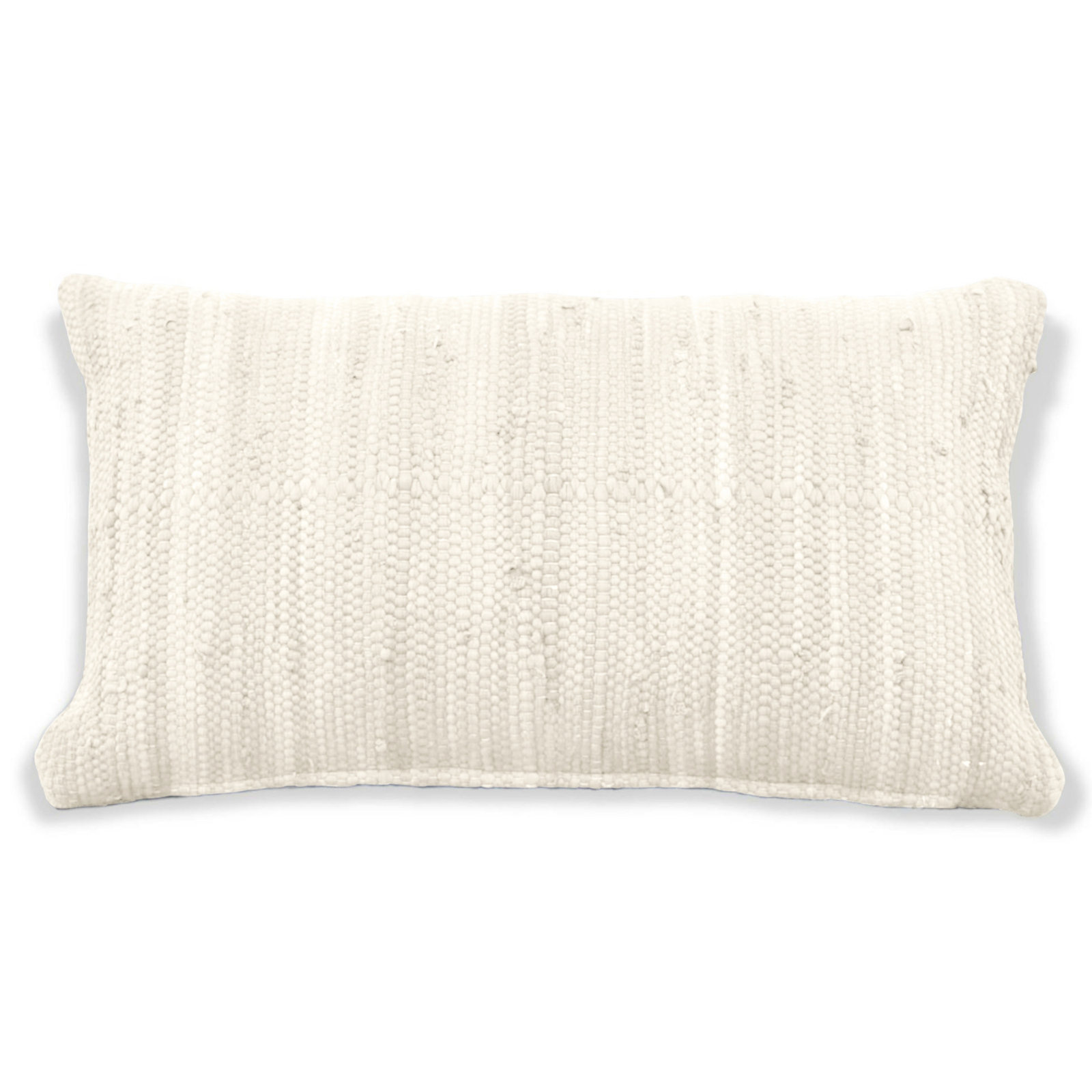 PILLOWPIA 100% Cotton Chindi Lumbar Pillow Cover with Brass Zipper | Handwoven Accent, Heavy Cream, Rectangular 14"H x 24"W