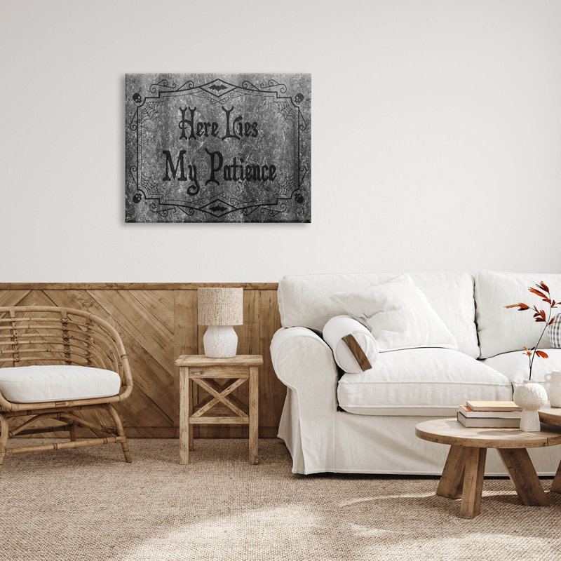 «Here Lies My Patience Tombstone» par Lil 'Rue, H 30 po x l 40 po x P 1,5 po