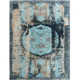 Hand Knotted Wool Oriental Area Rug in Turquoise/Gray/Black/Beige