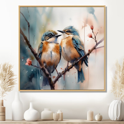 Oiseaux bleus assis sur une branche d'arbre III - Art mural floral