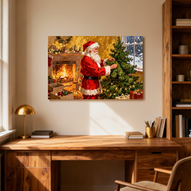 Arbre de Noël de Noël père Noël décorant avec fond de cheminée, H 32 po x l 48 po