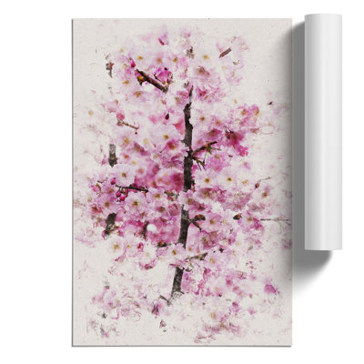 Pink Cherry Blossom Flowers Watercolour - Frameless Print