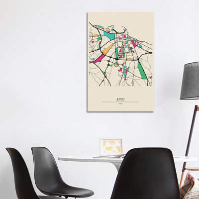 Bari, Italy Map by Ayse Deniz Akerman - Print on Canvas