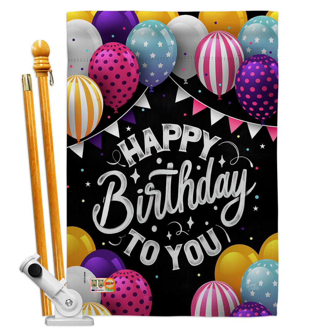 Double Sided 40'' H x 28'' W Polyester Birthday Flag Set Breeze Decor