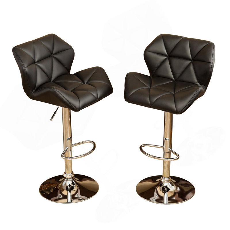 Glasgow Contemporary Tufted Adjustable Height Hidraulic Bar Stools, Set Of 2, Black, Black