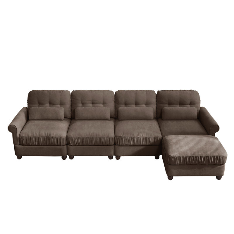 Canapé modulable 4 places avec 1 pouf, Chenille brun