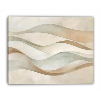 Sage Drift Neutral Layered Wave Wrapped Canvas Wall Art