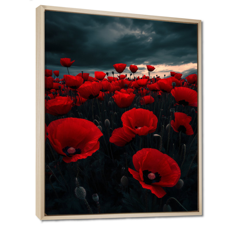 «Sunset Poppy Field II - Red Field», art mural, H 44 po x l 34 po, Cadre naturel flottant