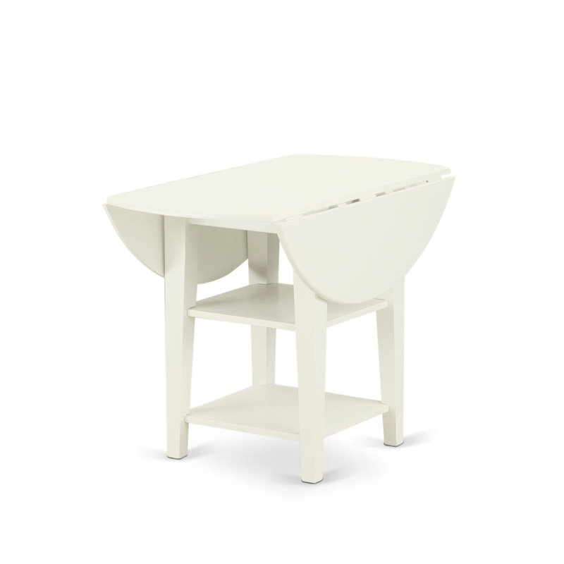 0AB1314A5BF24B68BEDB0253F3FA1715 Ensemble de salle à manger 5 pièces comprenant une table de cuisine ronde avec Dropleaf et tablettes et 4 chaises rembourrées, lin blanc