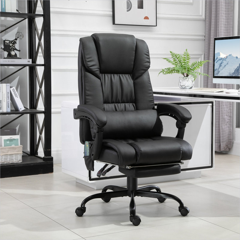 Fauteuil de bureau massant noir de jais avec hauteur réglable et repose-pieds inclinable pour utilisation à domicile