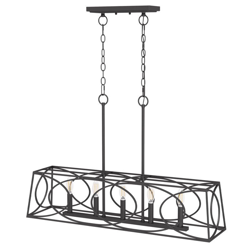 5 - Light Dimmable Kitchen Island Square / Rectangle Chandelier, Matte Black