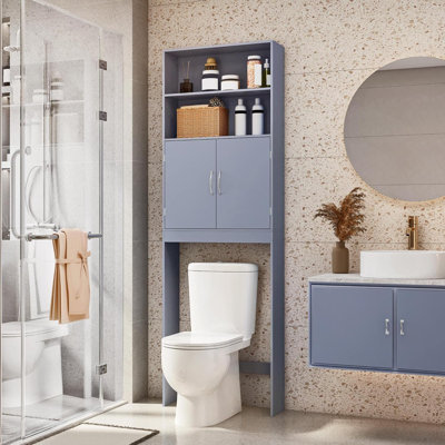 Over The Toilet Storage, Taller Bathroom Organizer Space-Saving Storage Cabinet With Adjustable Shelves And Double Doors, 77 In H