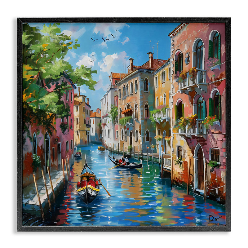 «Canal Boat Ride in City», estampe numérique, design par LSR Creative Studio, Giclée encadrée noir minuit, H 12 po x l 12 po