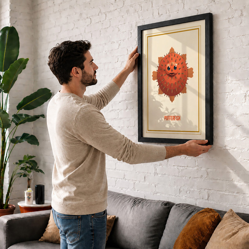 Happy Pufferfish Modern - Print, Unframed, A1 - 84.1 x 59.4 cm