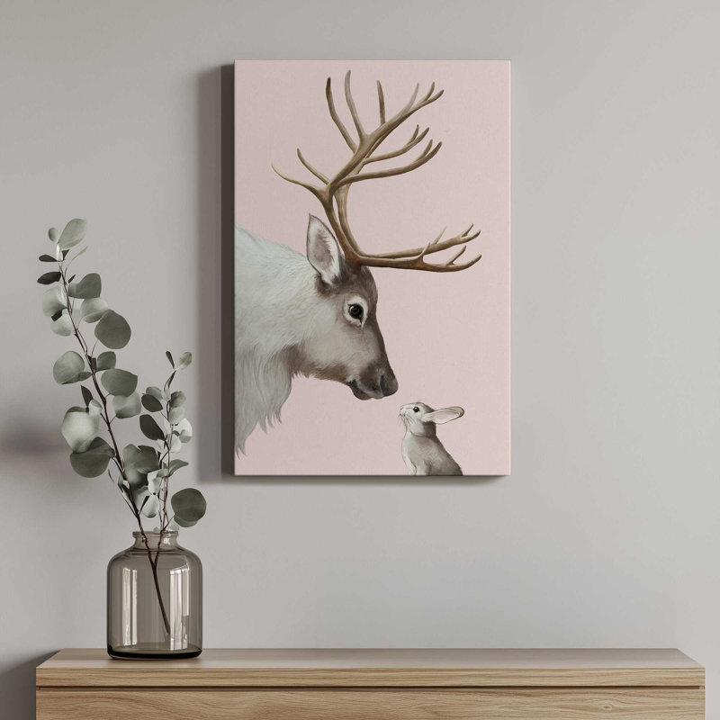 «Reindeer And Rabbit» par Laura Graves, reproduction d'art sur toile, 48" H x 36" W, Toile tendue, Ne s’applique pas