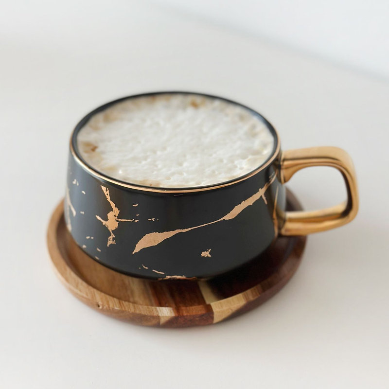 Ayvian Ceramic Teacup and Saucer, Black