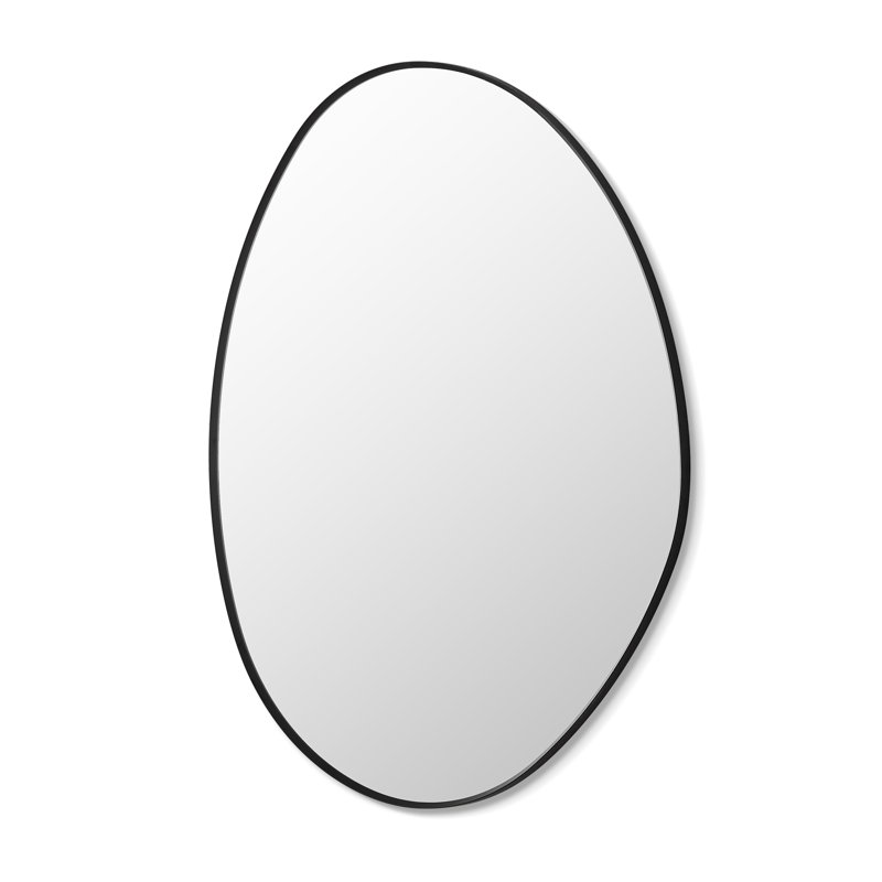 Kerber 28"x36" Irregular Aluminum Framed Modern Bathroom Wall Mirror, Matte Black