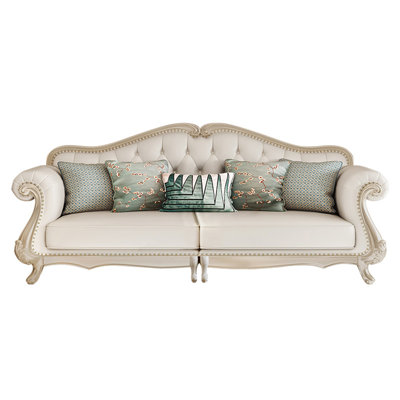 Genuine Leather Rolled Arm Sofa