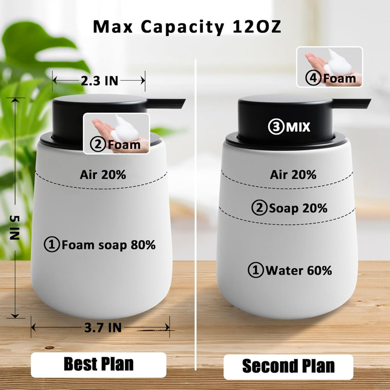 12 Oz Ceramic Soap Foaming Dispenser Foam-blackwhite