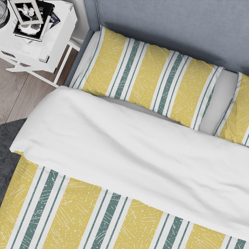 Ensemble de housse de couette en microfibre blanc / jaune 2 pièces, Housse de couette simple + 1 taie décorative stan