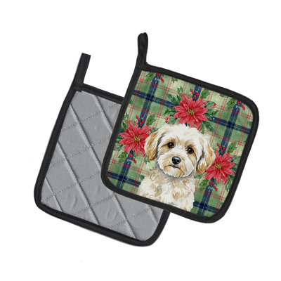 Paire de poignées Maltipoo Christmas Poinsettas