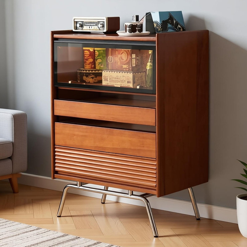 Commode d'appoint rétro avec rangement multifonctionnel, H 39,37 po x l 27,55 po x P 15,74 po
