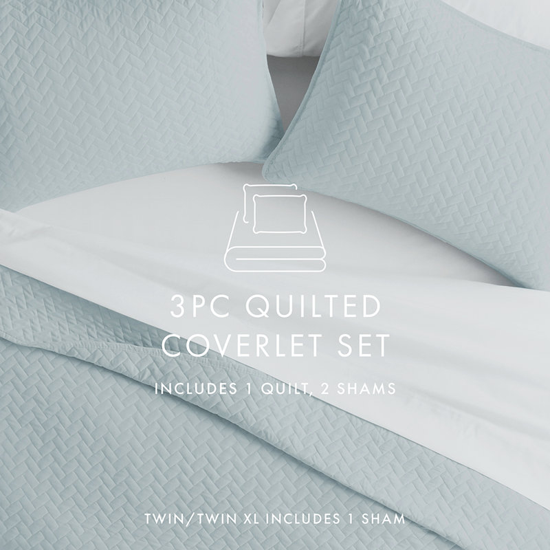 Quilt Coverlet Set All Season Microfiber Contemporary Ultra Soft Bedding in Herringbone Stitch, Blue