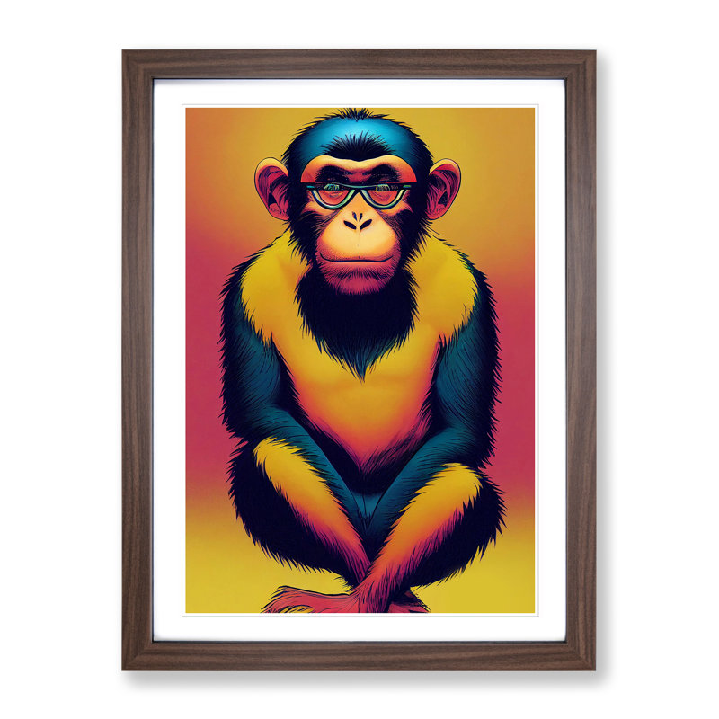 Marvellous Monkey - Single Picture Frame Painting, 64cm H x 46cm W x 2cm D, Walnut