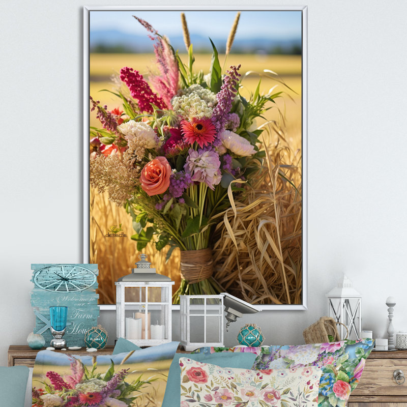 Assortiment de bouquets à la ferme IV sur toile, H 44 po x l 34 po x P 1,5 po, Cadre flottant blanc