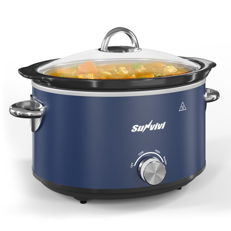 4 Quart Slow Cooker, Small Slow Cooker With 3 Cooking Settings, Dishwasher-safe Ceramic Pot, Glass Lid, Blue