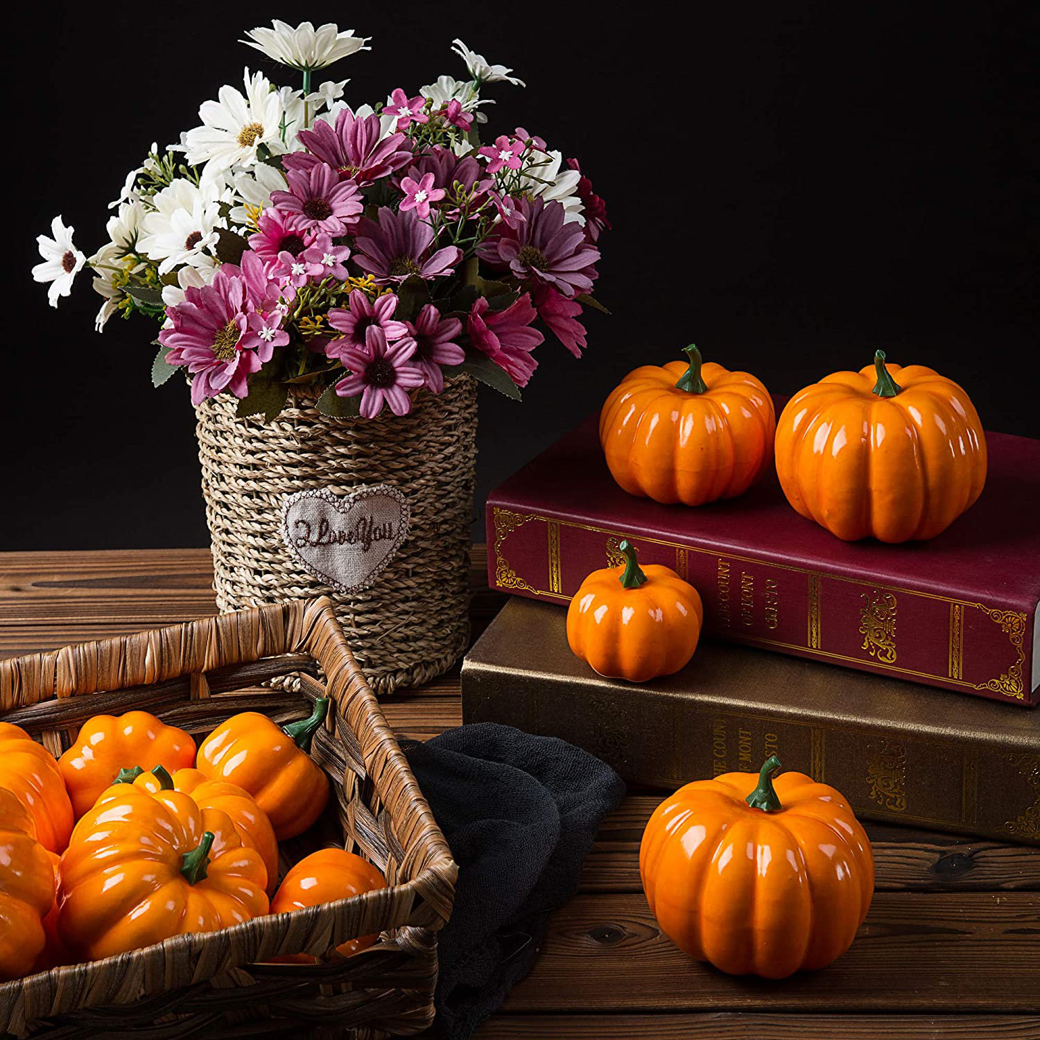 Bibana 12-Piece Artificial Pumpkin Set, Orange