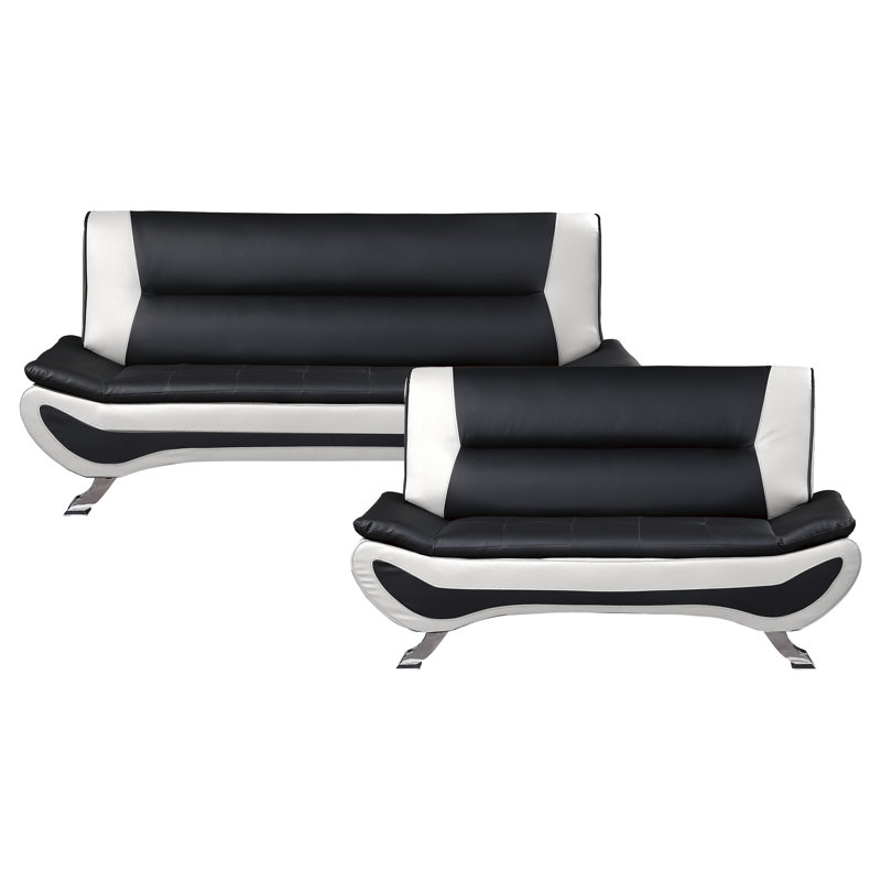 Ensemble de salon moderne et contemporain en similicuir 2 pièces avec accoudoirs évasés, pieds chromés et mousse haute densité Le Après