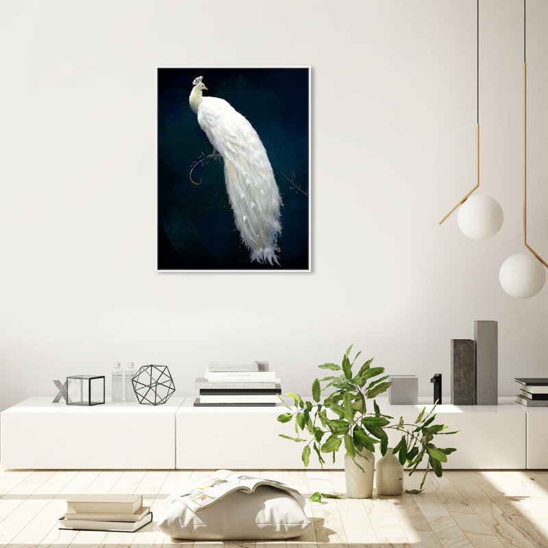 " Dressed In Feathers ", Picture Framed Canvas, 24" H x 16" W, White