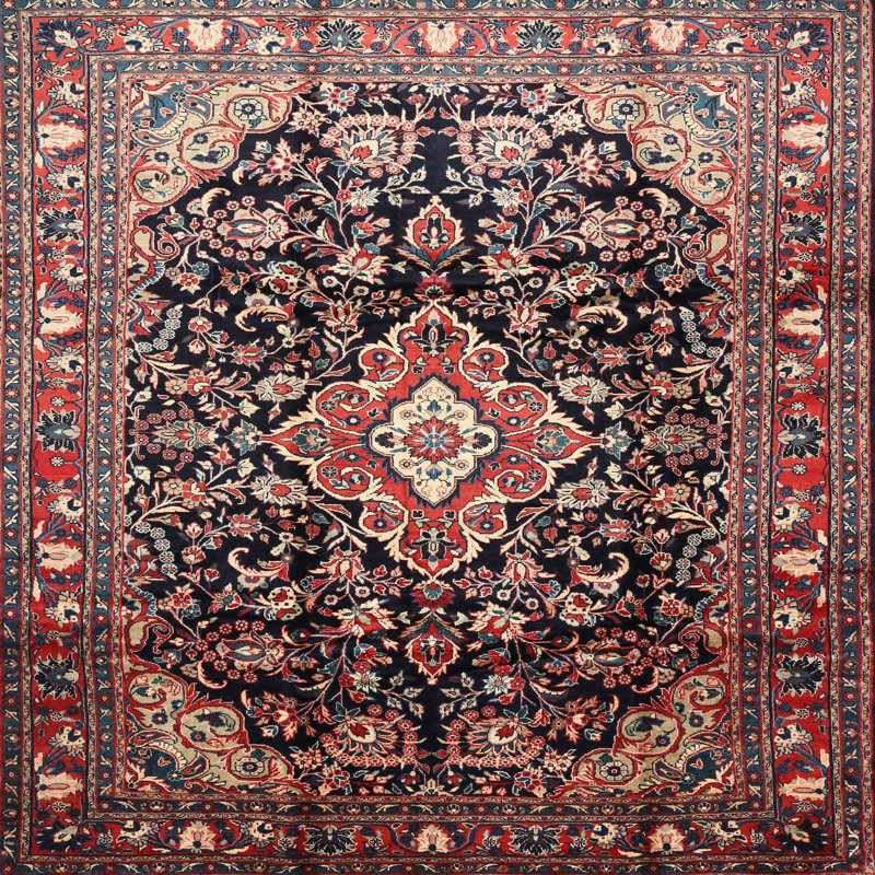Tapis traditionnel brun / rouge / noir, Carré 6 pi