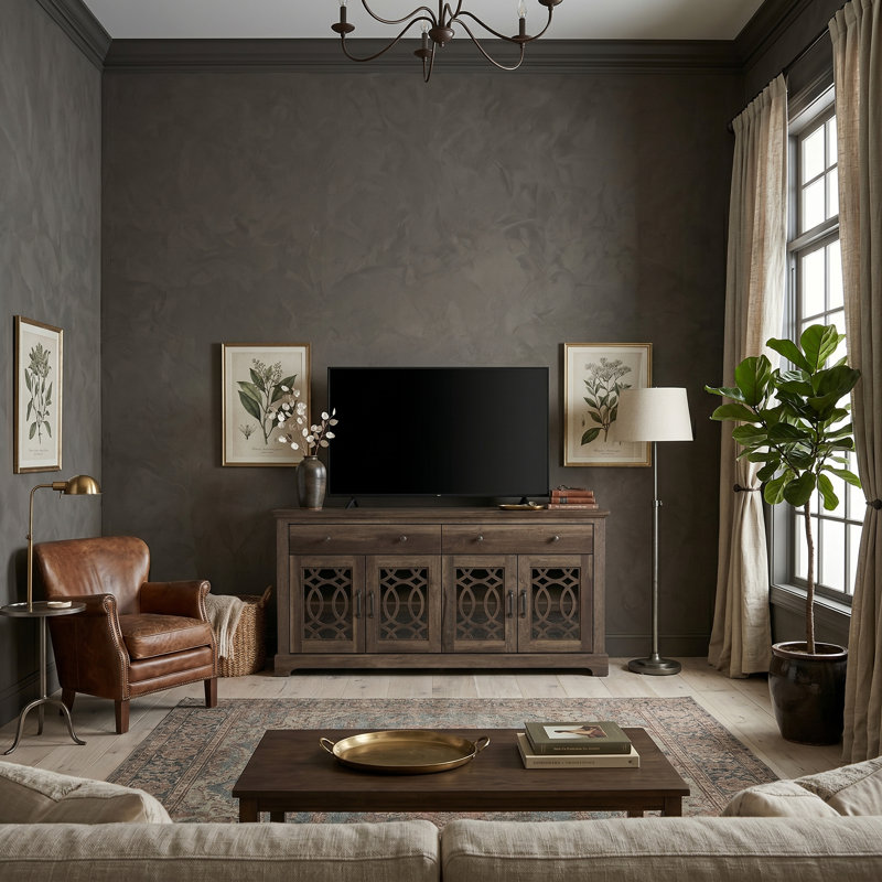 Allivia 58.7" Wide 4 Drawer Sideboard, Dark Dusty Oak