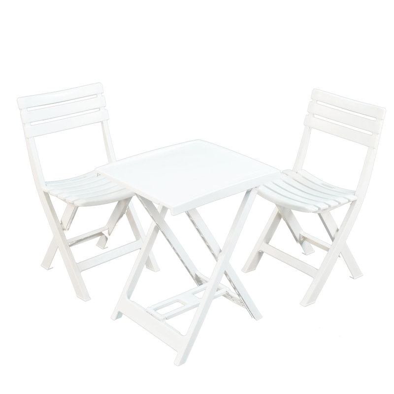 Boretto Folding Table with 2  Chairs Garden Set, White