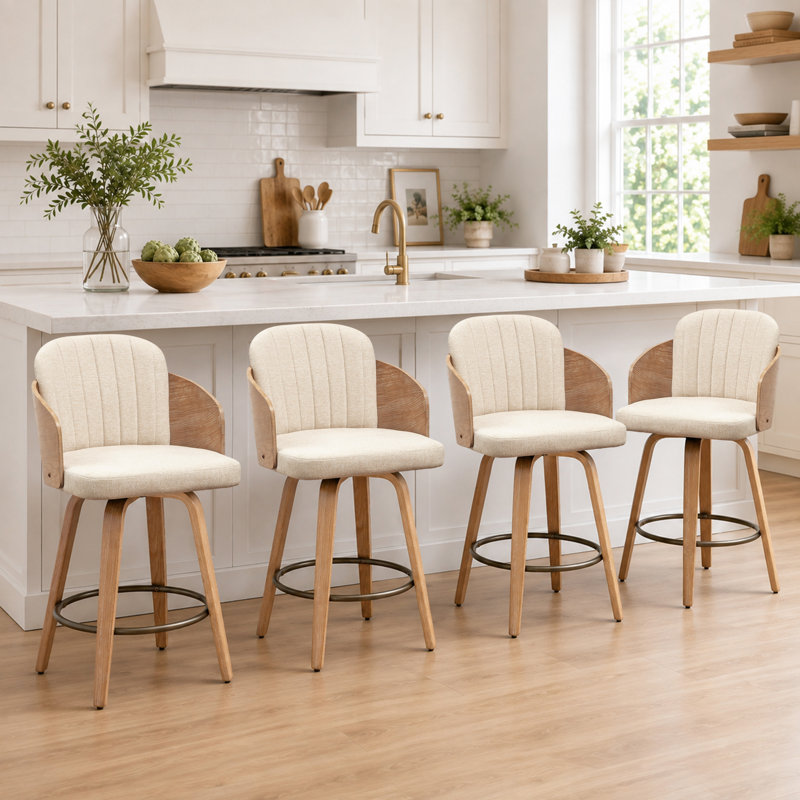 Tabourets de bar Tyandra, Beige, Tabouret de comptoir (siège d'une hauteur de 25,3
