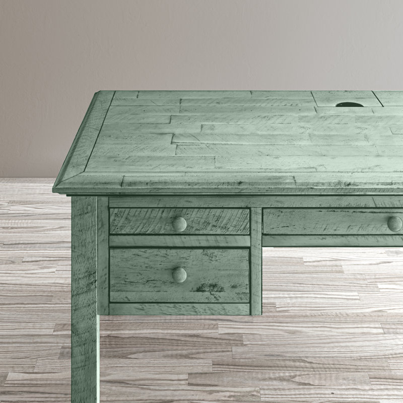Budworth Solid Wood Top Writing Desk with Power Outlet, Surfside
