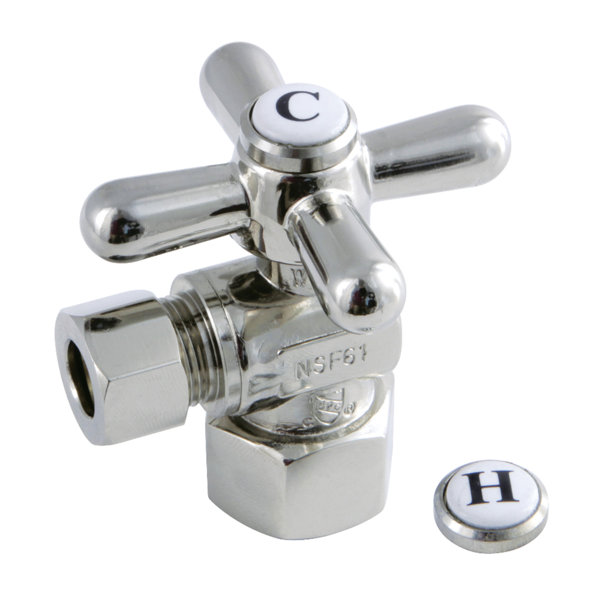 Kingston Brass CC43107K Vintage Quarter-Turn Angle Stop Valve – 1/2" FIP X 3/8" OD Comp, Brushed Brass, With Flange, For Sinks & Toilets