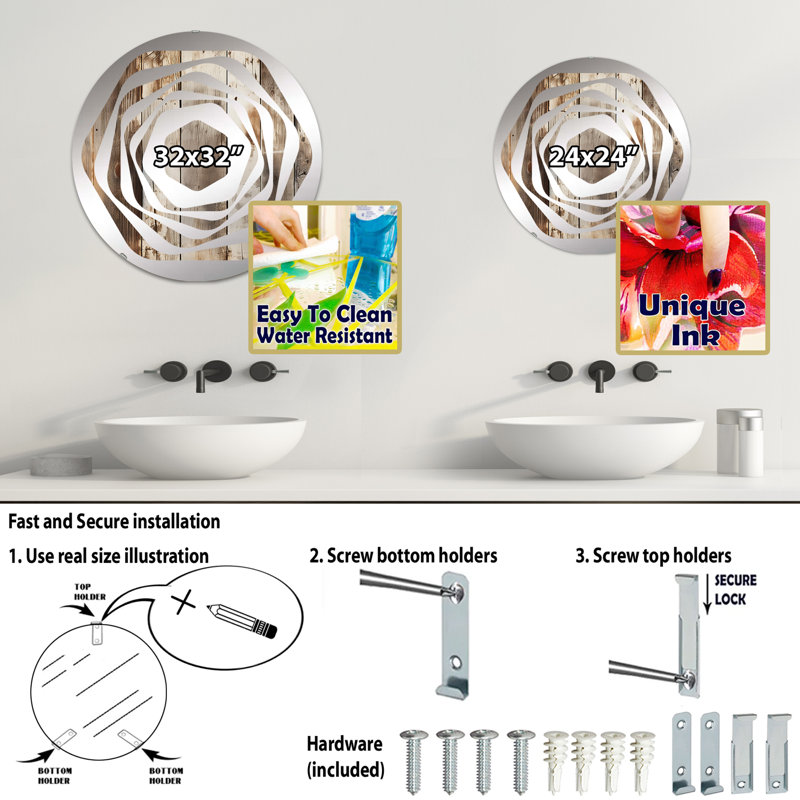 Planche rustique rustique rustique - miroir décoratif Amorphe, 31,4 po x 31,4 po