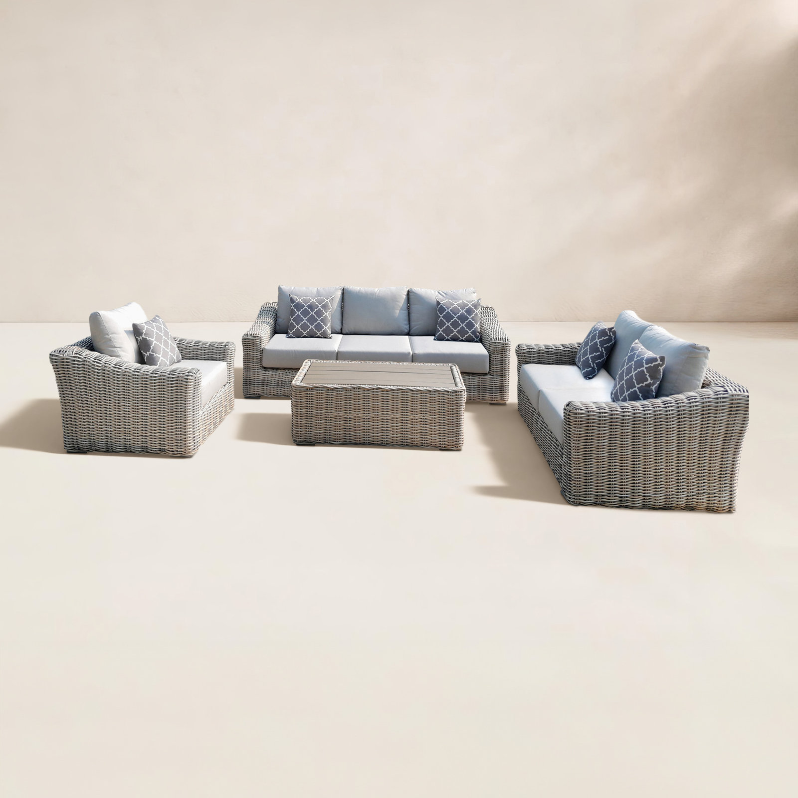Sommer Wicker 6 - Person Patio Conversation Set with Cushions, Light Gray