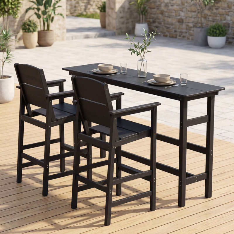 Azaruddin Outdoor Rectangular Counter Height Patio Bar Stools HDPE, Black