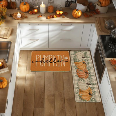 Ensemble de 2 tapis de cuisine orange à motif écossais et bonbon à motif citrouille orange